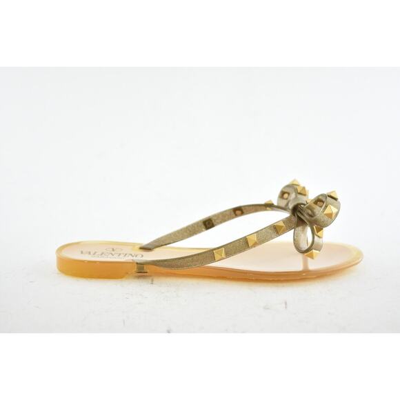 Valentino Rockstud Jelly Bow Bronze Rubber Thong Flat Slide Flip Flop Sandal 35 - Picture 2 of 11
